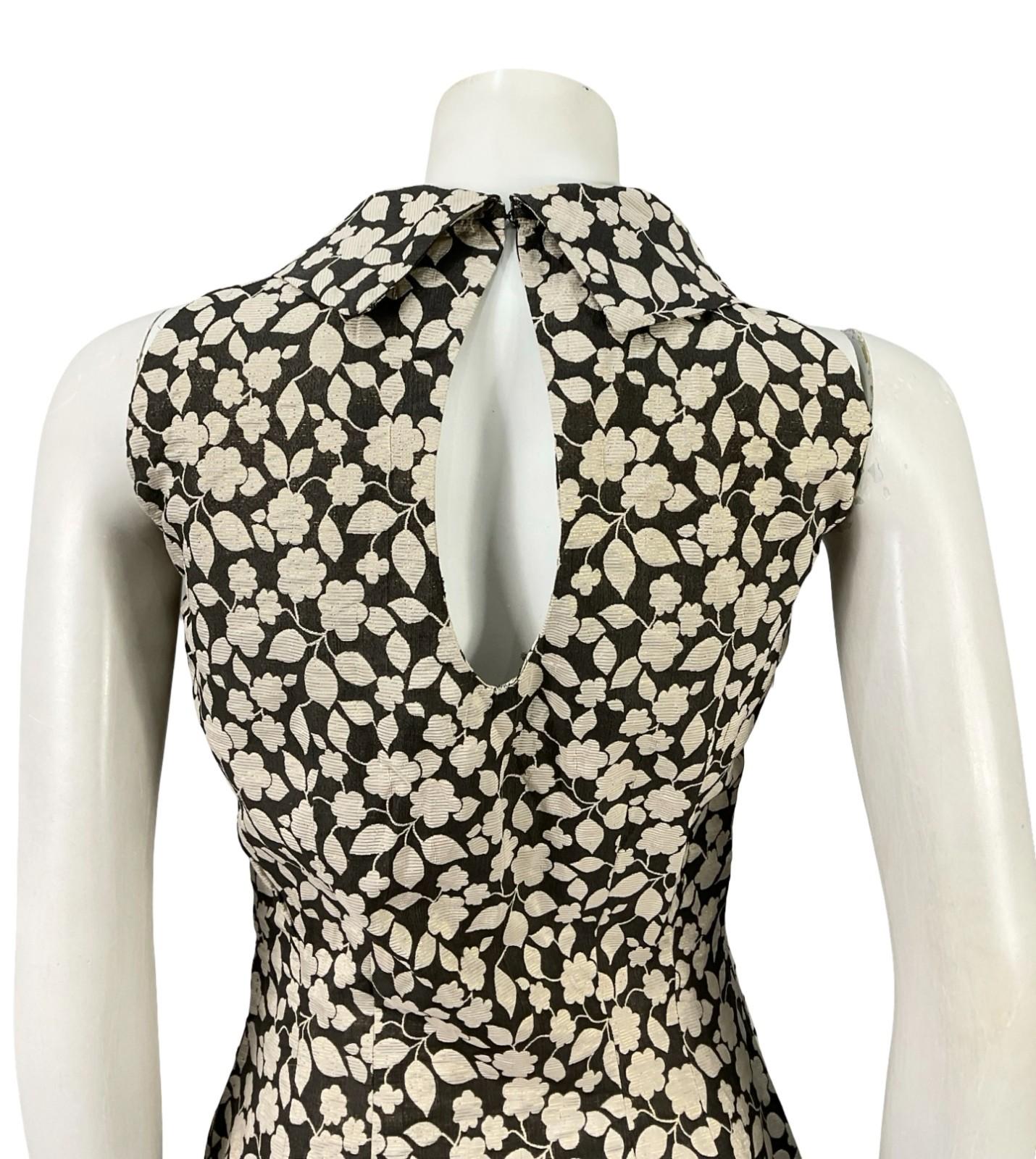 VTG 60S 70S BLACK GOLD MOD FLORAL LUREX GLITTERY FUNNEL PARTY DRESS 8 10 S