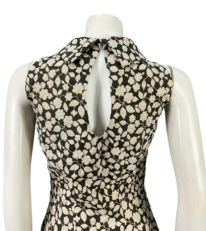 VTG 60S 70S BLACK GOLD MOD FLORAL LUREX GLITTERY FUNNEL PARTY DRESS 8 10 S