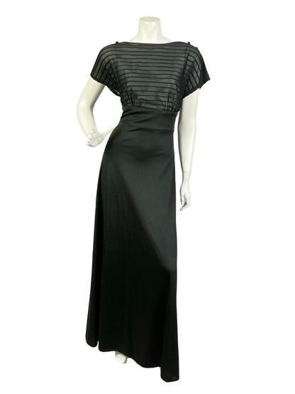 VTG 60S 70S BLACK MONOCHROME MOD EMPIRE STRIPED MESH BLOUSON MAXI DRESS 12