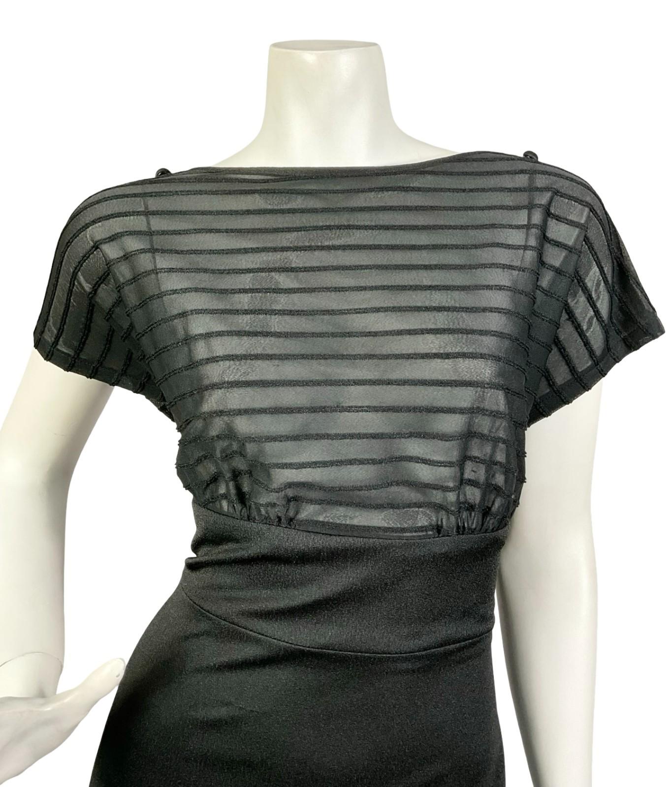 VTG 60S 70S BLACK MONOCHROME MOD EMPIRE STRIPED MESH BLOUSON MAXI DRESS 12