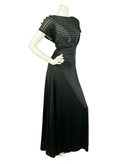 VTG 60S 70S BLACK MONOCHROME MOD EMPIRE STRIPED MESH BLOUSON MAXI DRESS 12