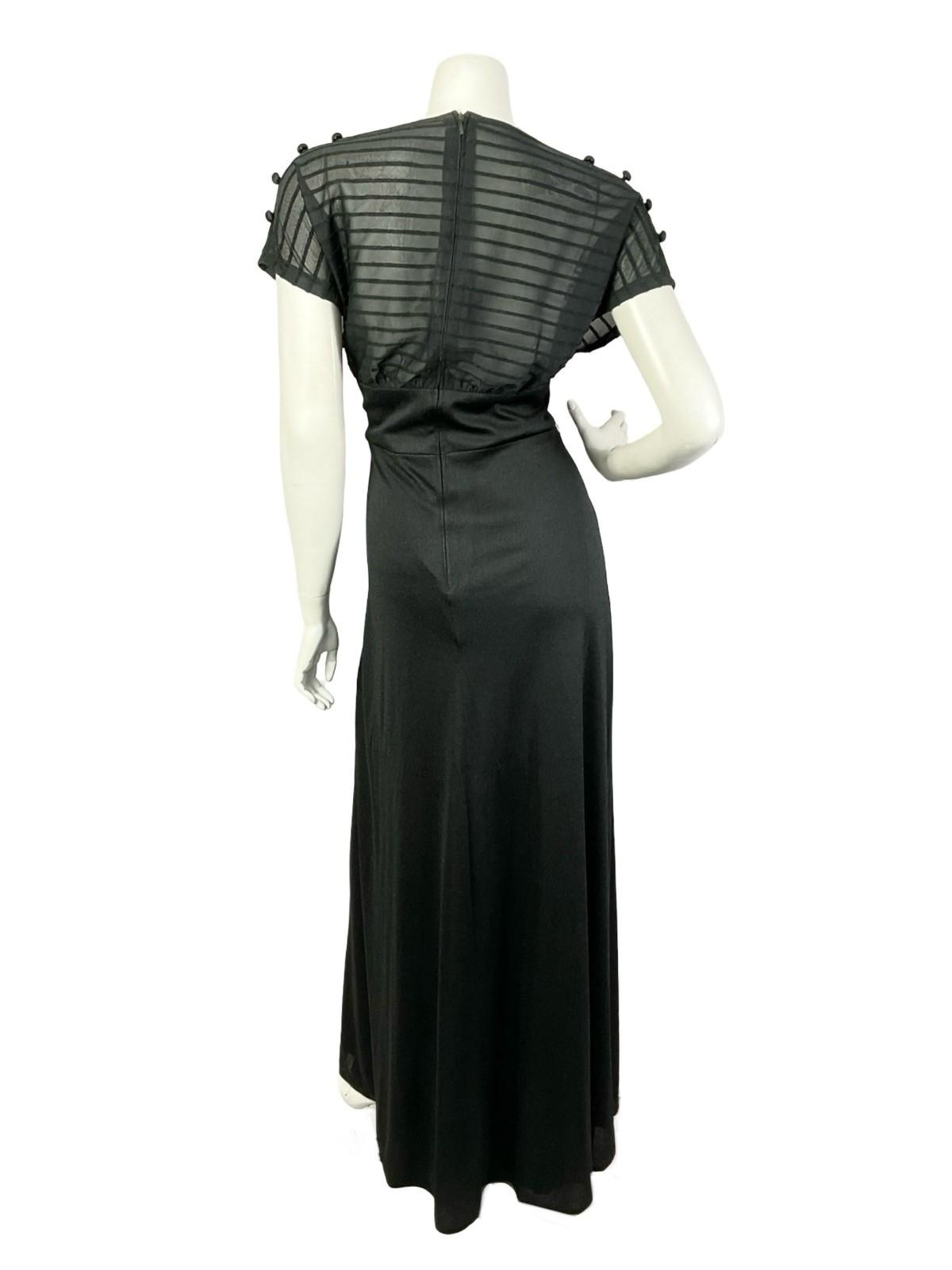 VTG 60S 70S BLACK MONOCHROME MOD EMPIRE STRIPED MESH BLOUSON MAXI DRESS 12