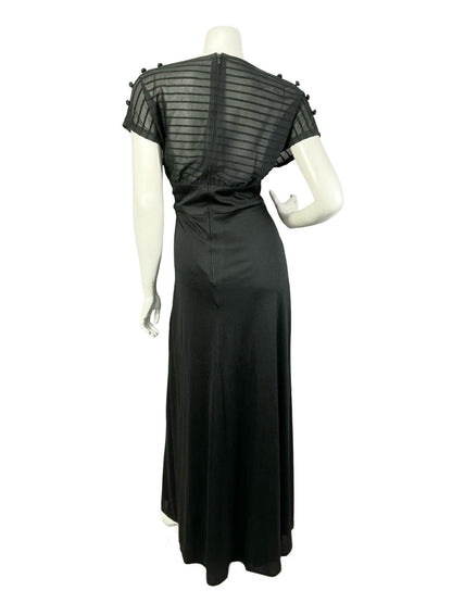 VTG 60S 70S BLACK MONOCHROME MOD EMPIRE STRIPED MESH BLOUSON MAXI DRESS 12