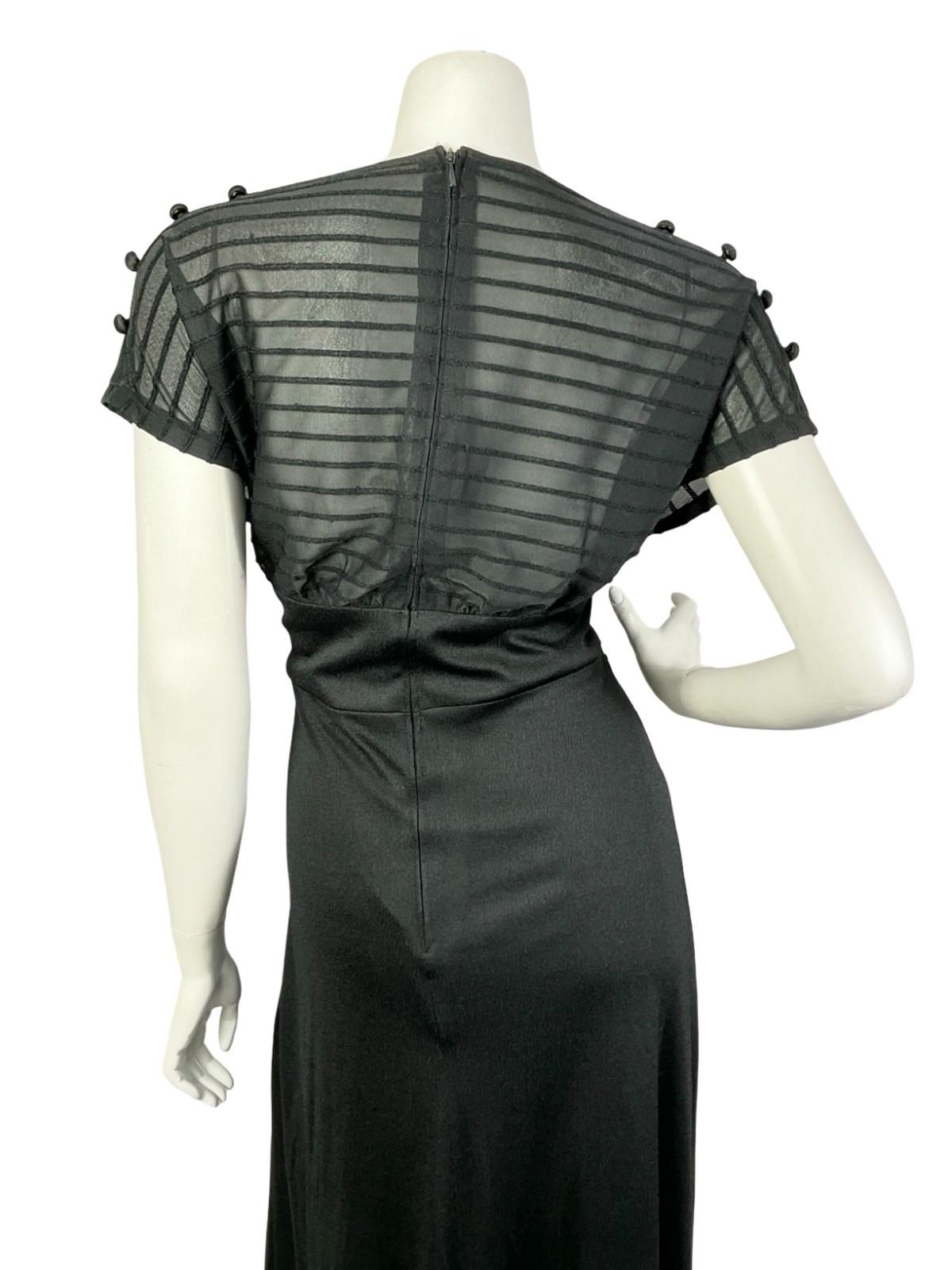 VTG 60S 70S BLACK MONOCHROME MOD EMPIRE STRIPED MESH BLOUSON MAXI DRESS 12