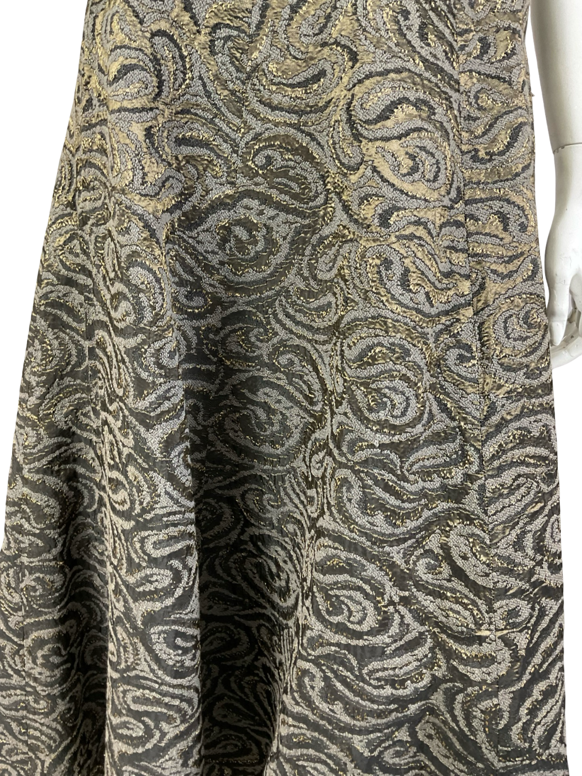 VTG 60S BLACK VELVET SWEETHEART BROWN BRONZE SWIRL SWING MAXI DRESS 10