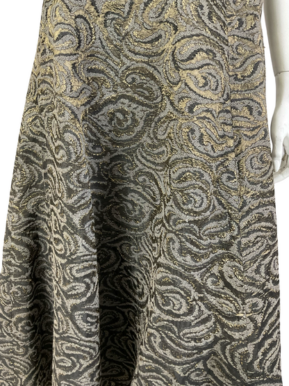 VTG 60S BLACK VELVET SWEETHEART BROWN BRONZE SWIRL SWING MAXI DRESS 10