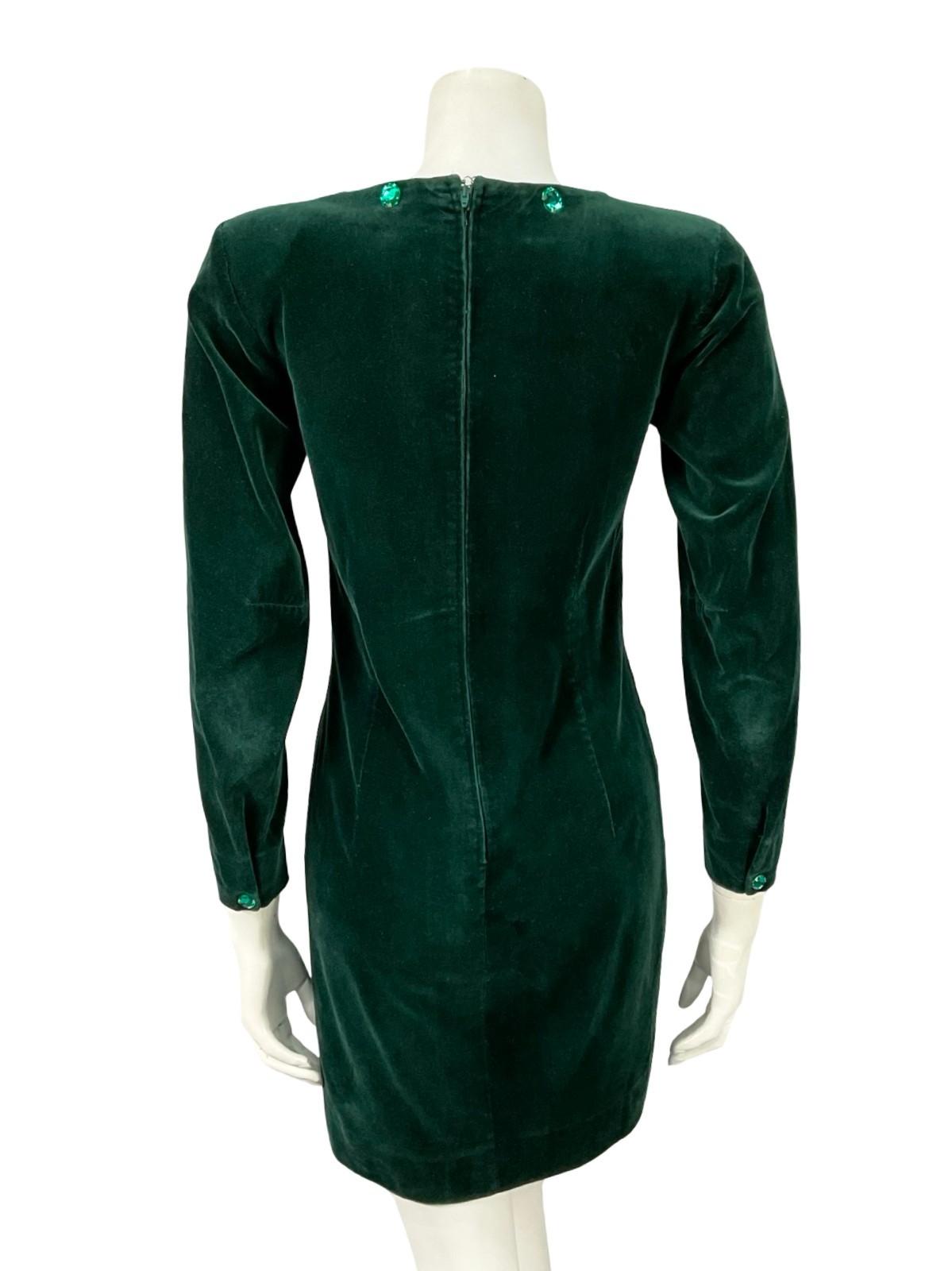 VTG 60S 70S GREEN VELVET BEADED MOD GOGO LONG SLEEVE PARTY DRESS XS 6