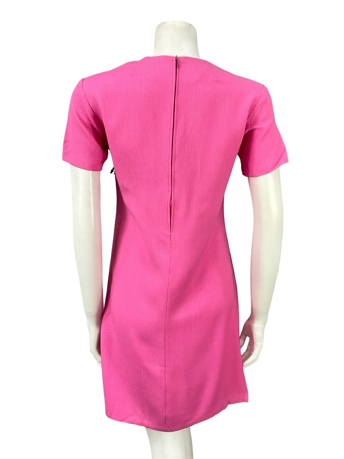 VTG 60S 70S MOD HOT PINK NAVY BLUE BEADED GOGO SHIFT PARTY MINI DRESS 10