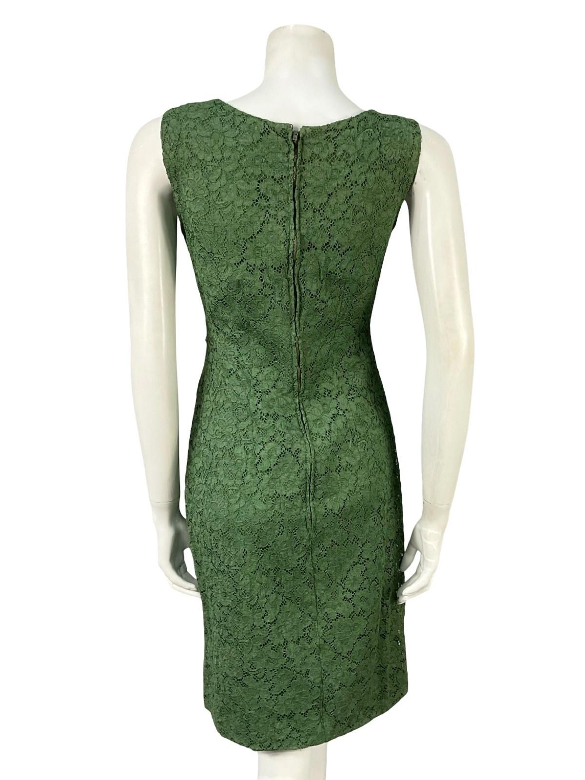 VTG 60S 70S GREEN LACE SATIN BOW EMPIRE MOD GOGO MINI PARTY FORMAL DRESS 10