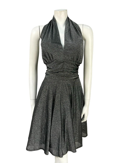 VTG JAPANESE SILVER LUREX GLITTERY HALTER NECK PARTY DISCO STUDIO 54 DRESS 16