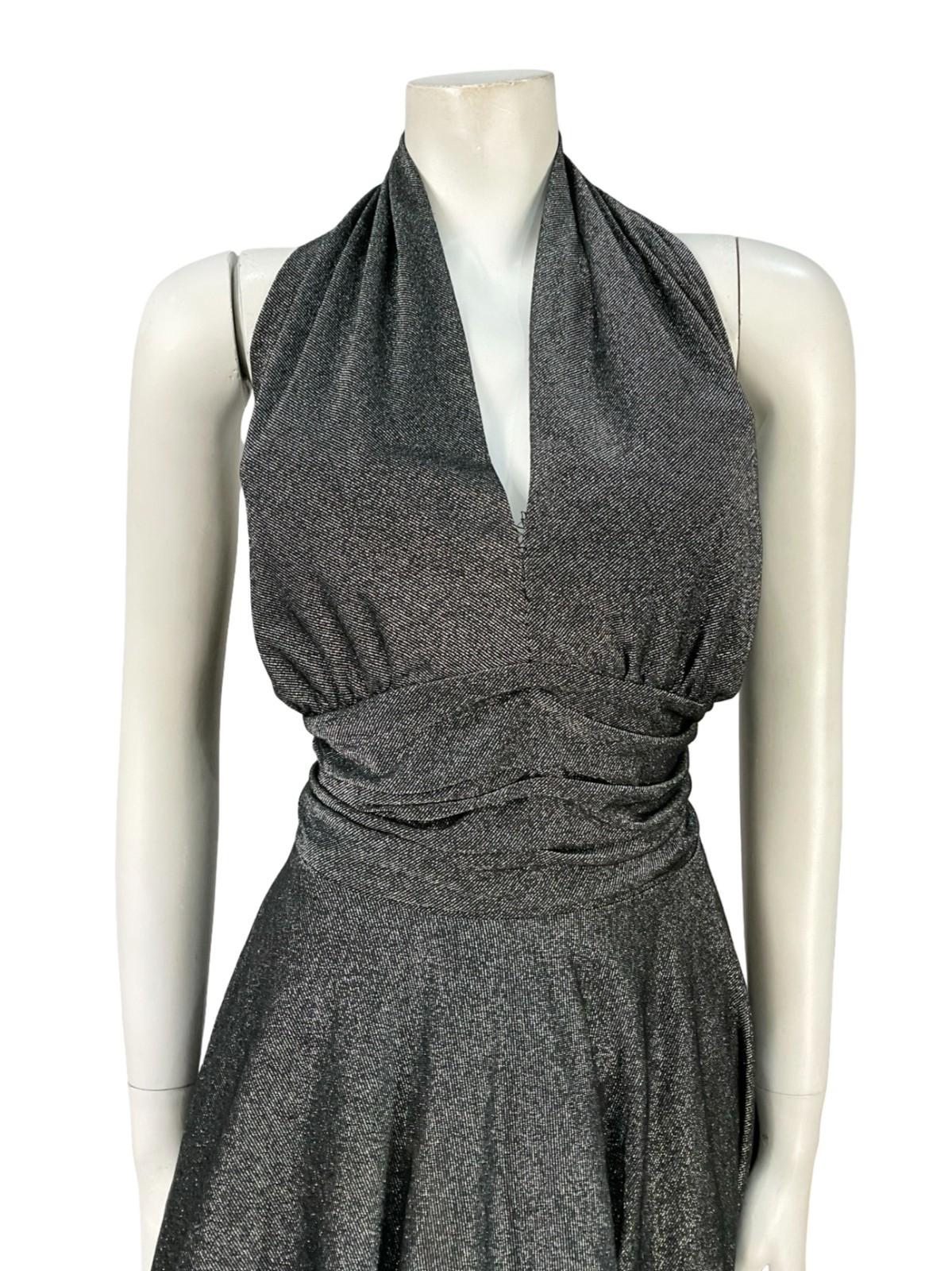 VTG JAPANESE SILVER LUREX GLITTERY HALTER NECK PARTY DISCO STUDIO 54 DRESS 16