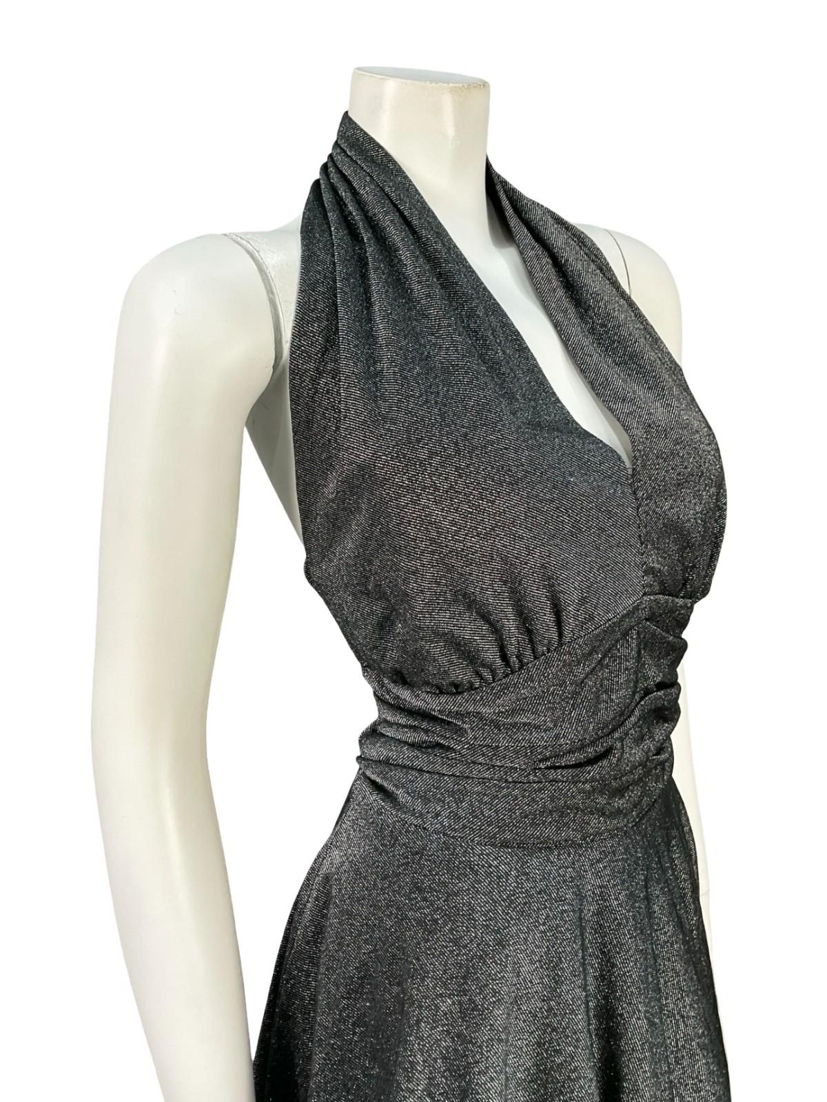 VTG JAPANESE SILVER LUREX GLITTERY HALTER NECK PARTY DISCO STUDIO 54 DRESS 16