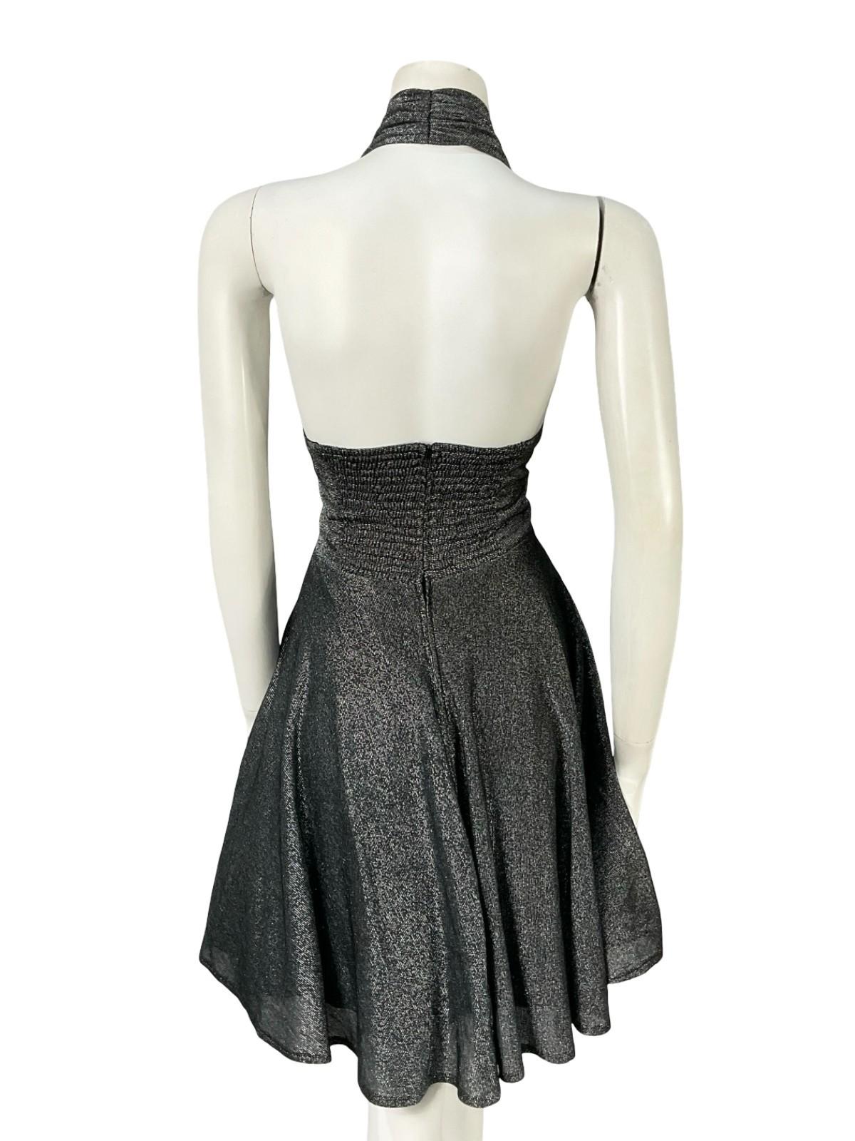 VTG JAPANESE SILVER LUREX GLITTERY HALTER NECK PARTY DISCO STUDIO 54 DRESS 16