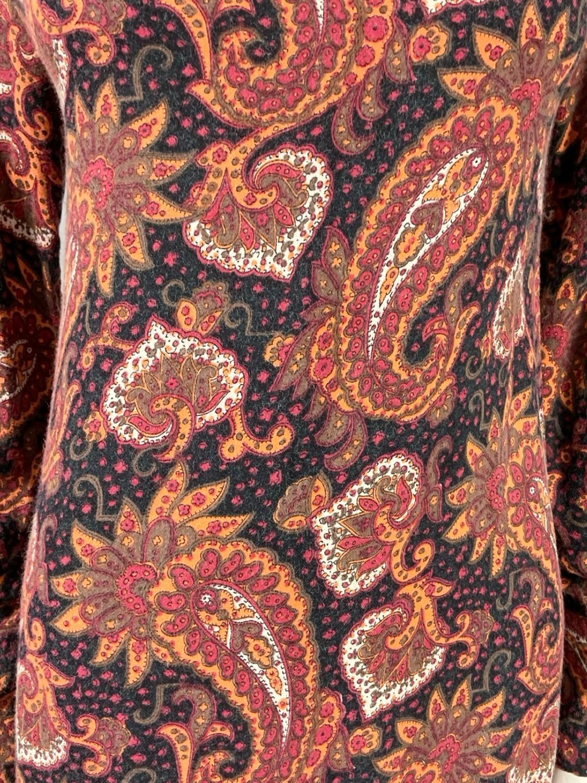 VTG 60S 70S BLACK RED BROWN WHITE ZIP PSYCHEDELIC PAISLEY SHIFT SHIRT DRESS 10