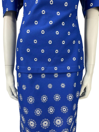 VTG 60S 70S NAVY BLUE SILVER LUREX EMBROIDERED MOD SHIFT PARTY DRESS 10 12