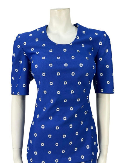 VTG 60S 70S NAVY BLUE SILVER LUREX EMBROIDERED MOD SHIFT PARTY DRESS 10 12