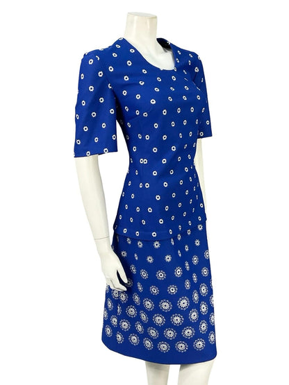 VTG 60S 70S NAVY BLUE SILVER LUREX EMBROIDERED MOD SHIFT PARTY DRESS 10 12