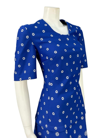VTG 60S 70S NAVY BLUE SILVER LUREX EMBROIDERED MOD SHIFT PARTY DRESS 10 12