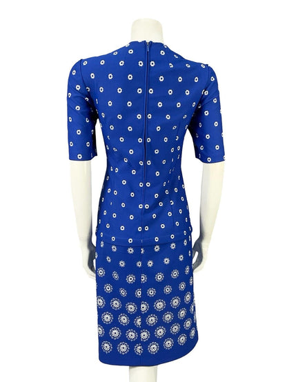 VTG 60S 70S NAVY BLUE SILVER LUREX EMBROIDERED MOD SHIFT PARTY DRESS 10 12