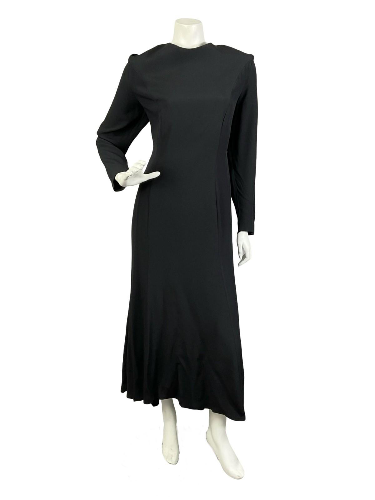 VTG 70S 80S BLACK MONOCHROME BACKLESS BOW TIE FORMAL MAXI DRESS 14