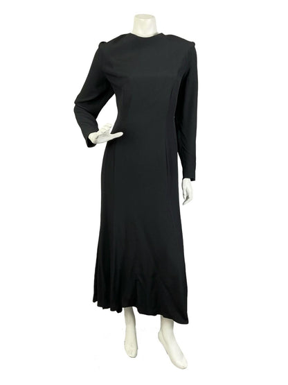 VTG 70S 80S BLACK MONOCHROME BACKLESS BOW TIE FORMAL MAXI DRESS 14