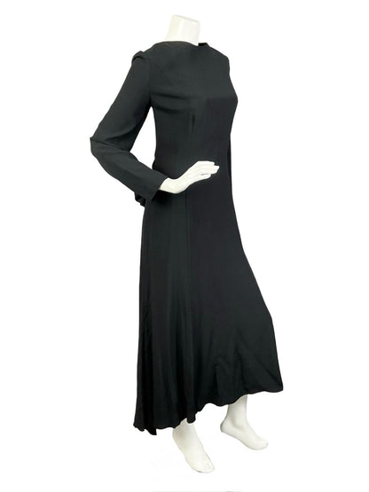 VTG 70S 80S BLACK MONOCHROME BACKLESS BOW TIE FORMAL MAXI DRESS 14