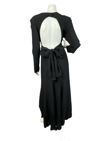 VTG 70S 80S BLACK MONOCHROME BACKLESS BOW TIE FORMAL MAXI DRESS 14
