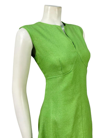 VTG 60S 70S GREEN MONOCHROME LUREX SPARKLY MOD EMPIRE DISCO PARTY MINI DRESS 12
