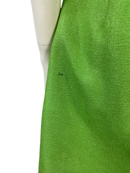 VTG 60S 70S GREEN MONOCHROME LUREX SPARKLY MOD EMPIRE DISCO PARTY MINI DRESS 12