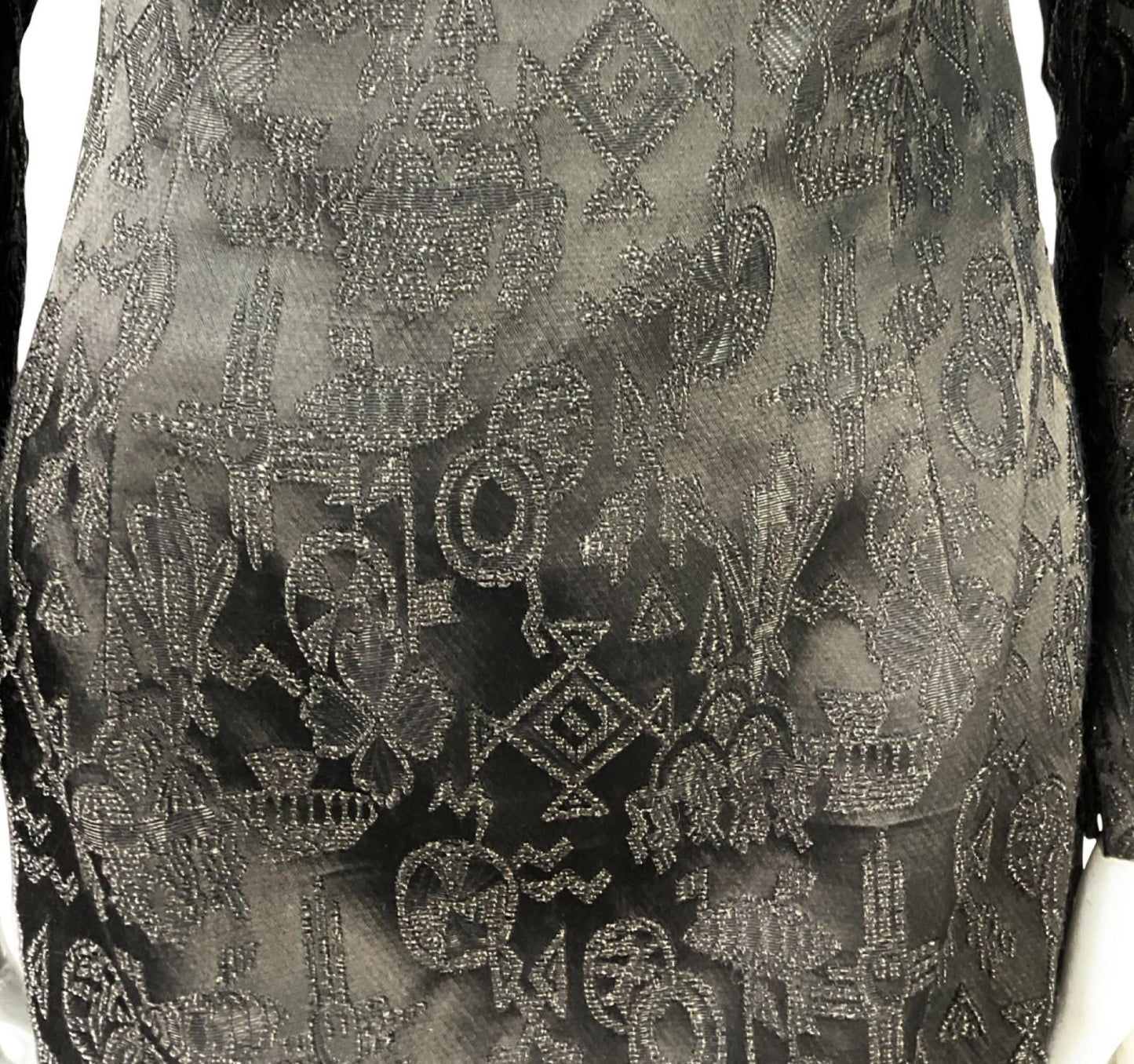 VTG 60S 70S BLACK AZTEC GEOMETRIC DAMASK GLITTERY MOD PARTY WIGGLE DRESS 12