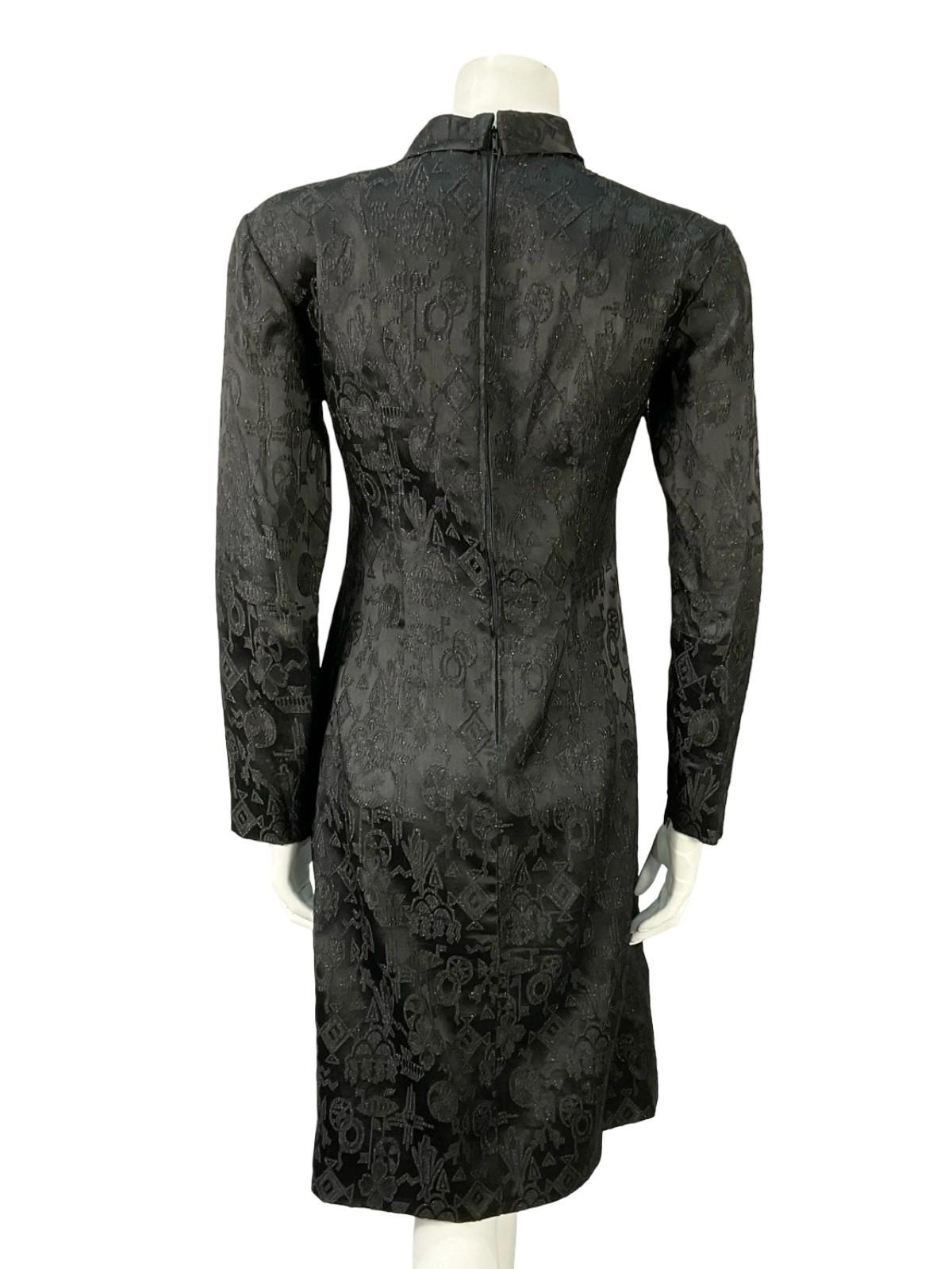 VTG 60S 70S BLACK AZTEC GEOMETRIC DAMASK GLITTERY MOD PARTY WIGGLE DRESS 12