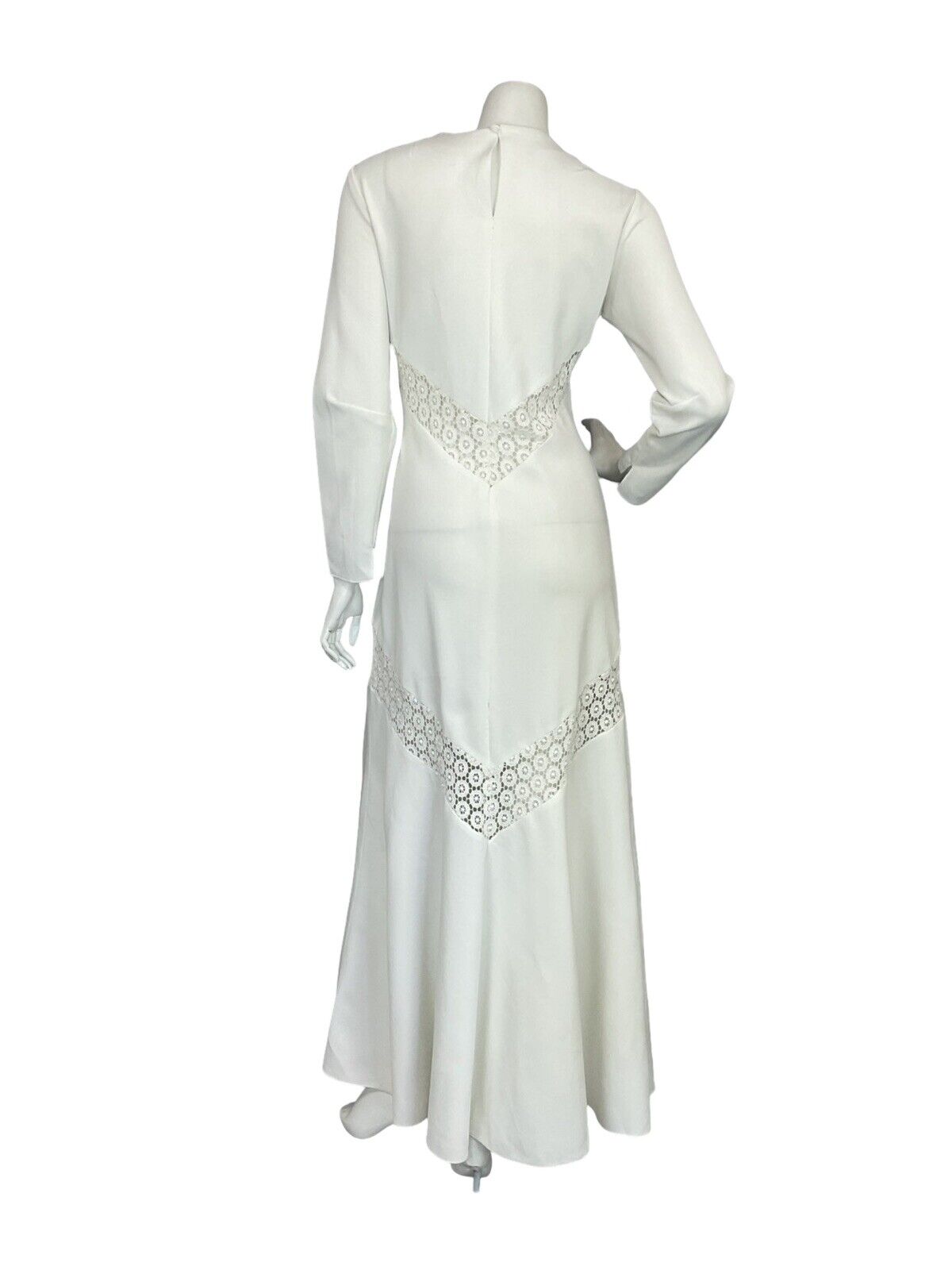 VTG 70S BOHO HIPPY WHITE LACE BRIDAL LONG SLEEVE MAXI DRESS 10 12