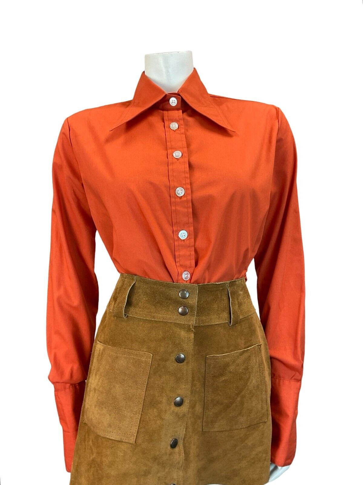 VTG RUSTY ORANGE WING COLLAR NEAPOLITAN SLEEVE SHIRT SIZE 16 18