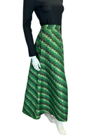 VTG 70S GREEN BLACK GOLD STRIPED BAR GEOMETRIC MAXI SKIRT SIZE 8