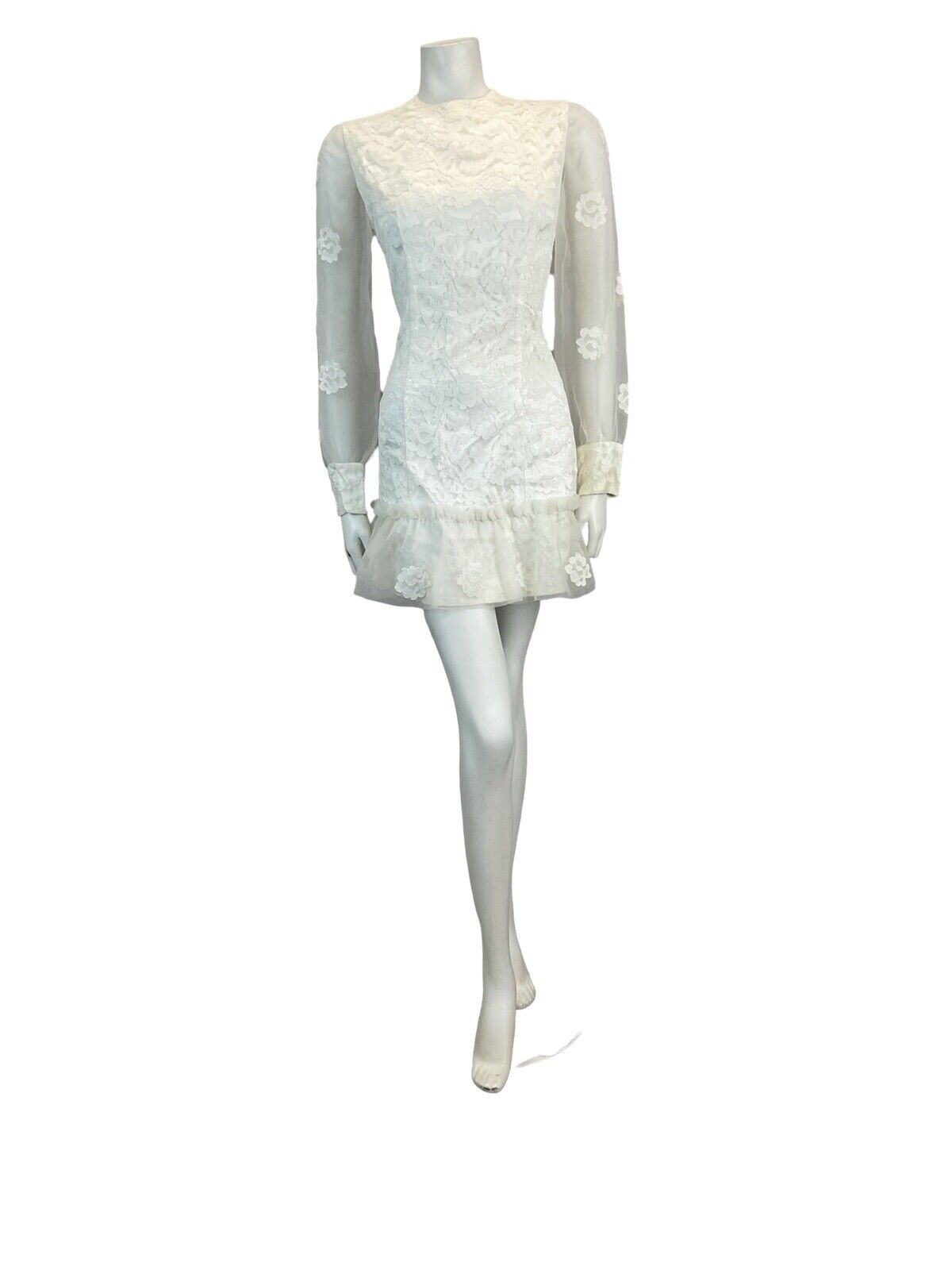 VTG 60S LACE BRIDAL GOGO MOD SCOOTER WEDDING MINI DRESS 10 12