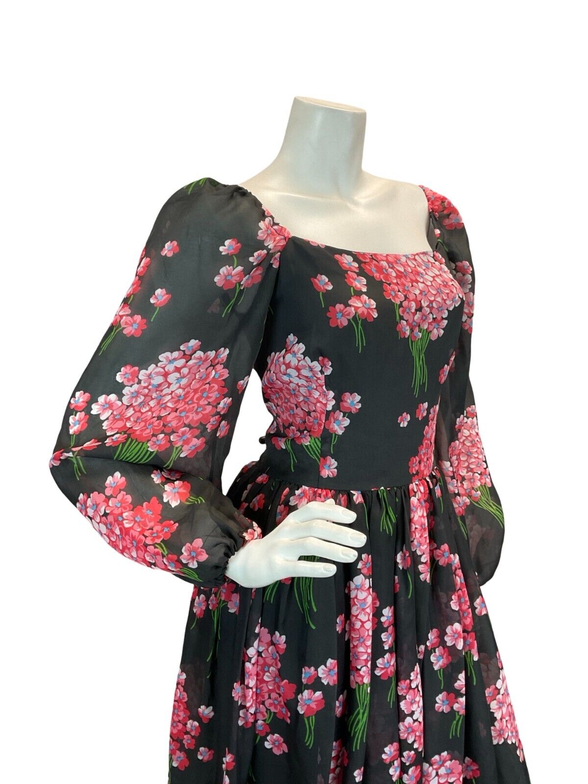 VT 70S ROMANTIC BLACK PINK FLORAL WEDDING PARTY MAXI DRESS 8 10