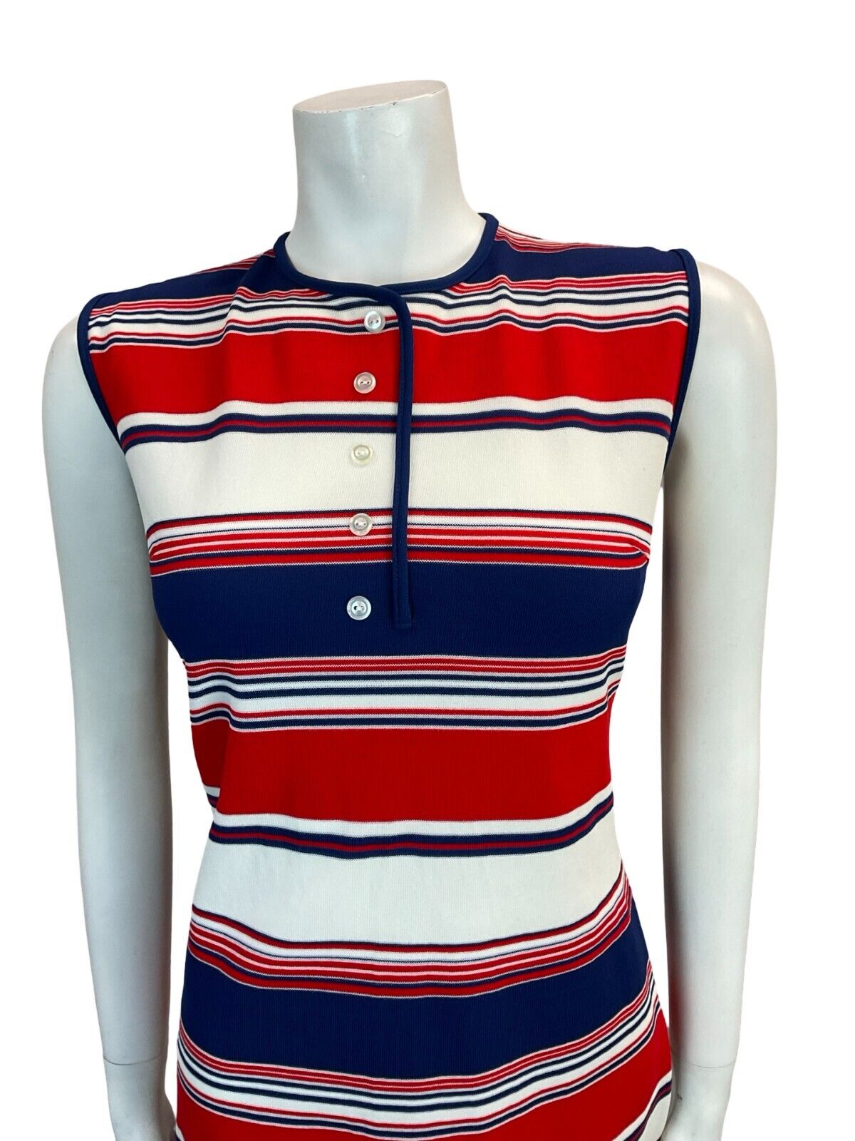 VTG 60S MOD STRIPED RED BLUE SCOOTER GOGO SLEEVELESS MINI DRESS SIZE 12