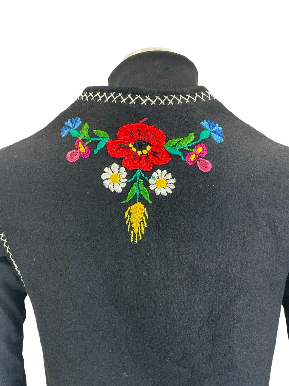 VTG 70S EMBROIDERED FOLK BOHO HARVEST FLORAL WHEAT GILET WAISTCOAT WOOL SIZE 16