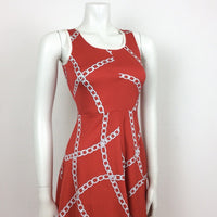 60S 70s VINTAGE RED WHITE CHAIN PATTERN FLOATY DRESS 4 6