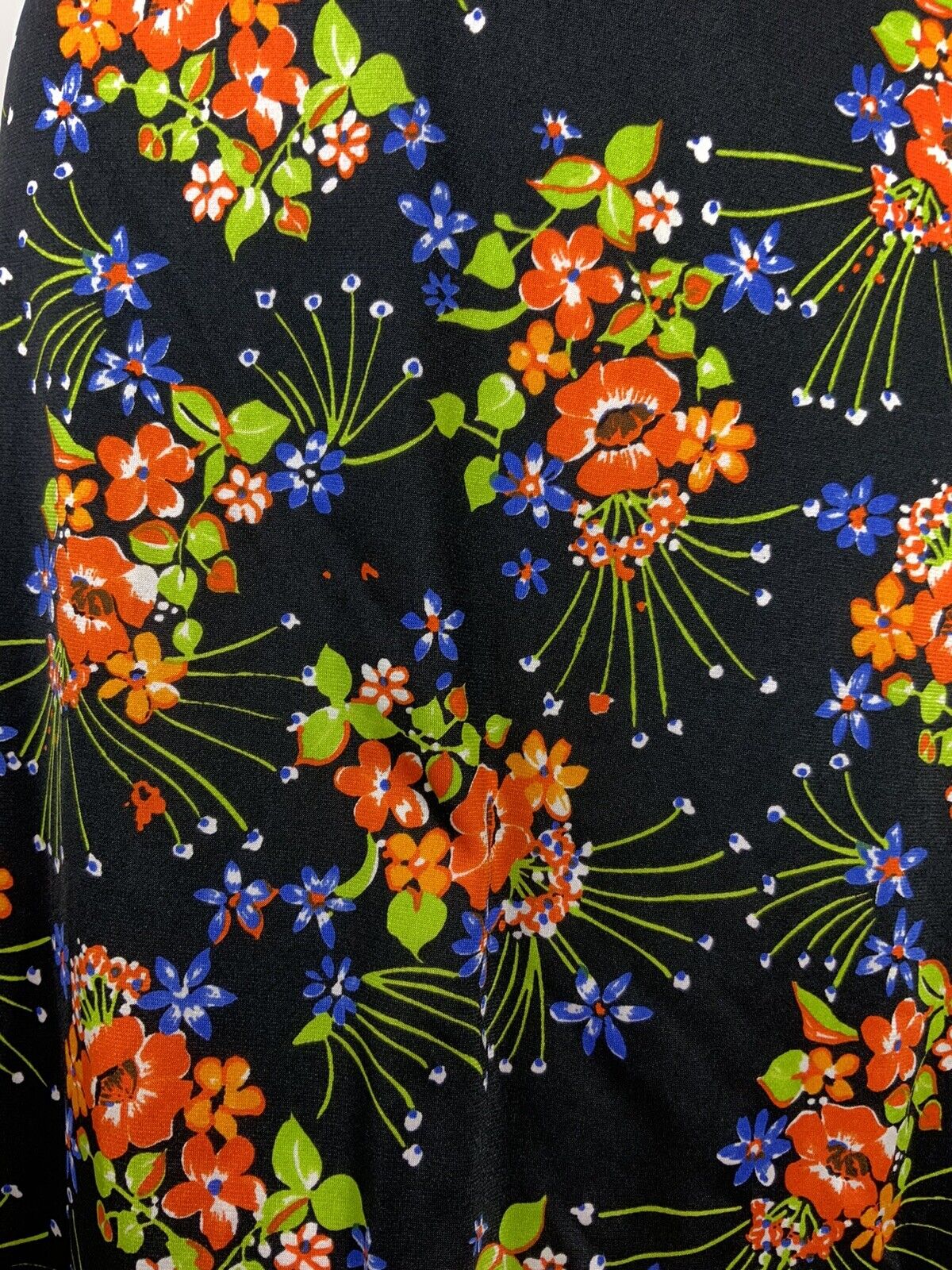 VTG 60s 70s BLACK BLUE ORANGE GREEN FLORAL HAWAIIAN SUMMER HALTER DRESS 10