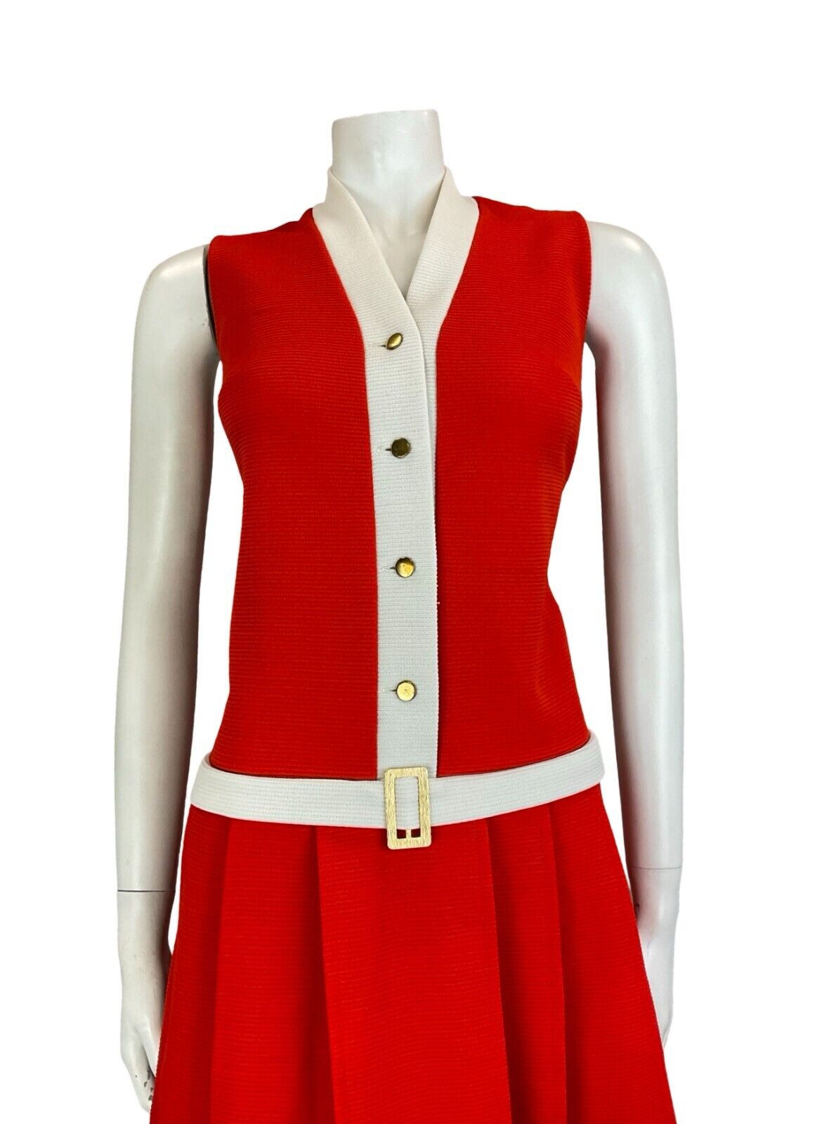 VTG 60S 70S DROP WAIST SLEEVELESS RED WHITE MINI DRESS SIZE 10 12