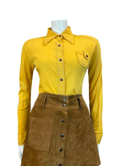 VTG 60S 70S YELLOW LONG SLEEVE SHIRT WITH DECORATIVE POCKET SIZE 8