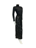 VTG 70S BLACK ZIG ZAG SEQUIN THICK KNITTED BLACK SILVER PARTY MIDI SKIRT 10 12