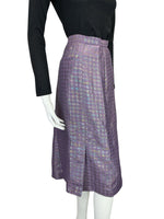 VTG 60S MOD DOGTOOTH IRIDESCENT SPARKLY PURPLE GOLD BLUE PARTY MIDI SKIRT 12 14