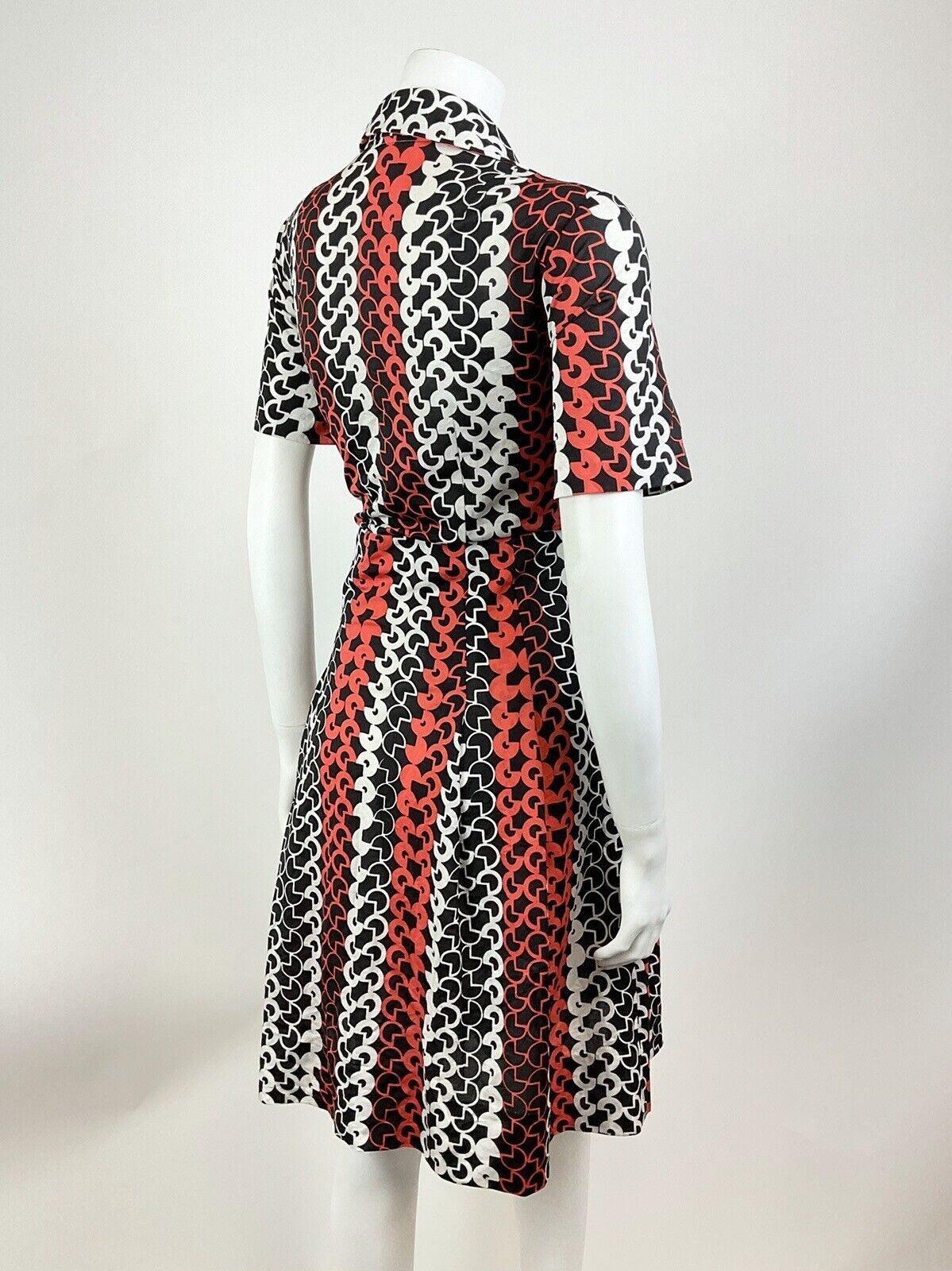 VTG 60s 70s BLACK RED WHITE GEOMETRIC PSYCHEDELIC MOD SHIRT DRESS 14 16