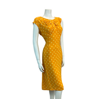 VTG 60s 70s ORANGE YELLOW POLKA DOT MIDI DRESS 10 12