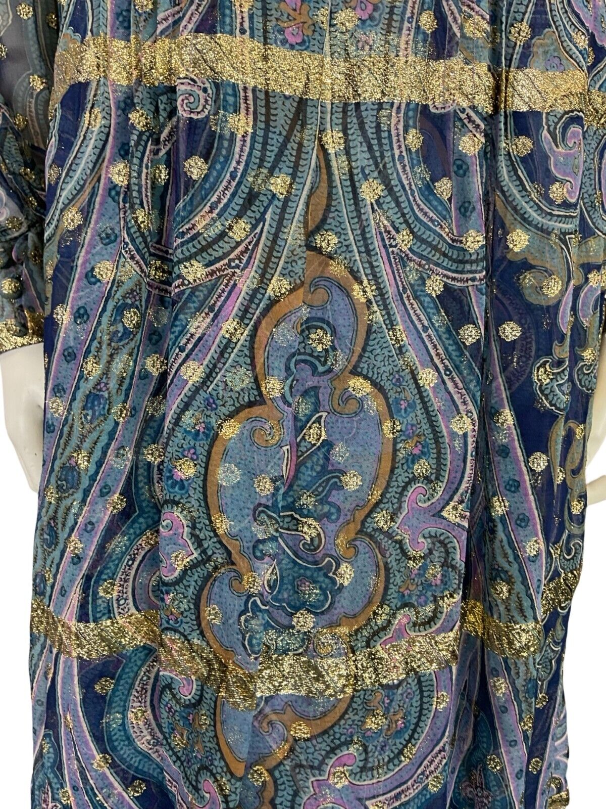 VTG 60S 70S PSYCHEDELIC BLUE PURPLE GOLD MANDALA HIPPY TUNIC LONG SLEEVE DRESS 6