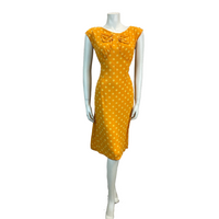 VTG 60s 70s ORANGE YELLOW POLKA DOT MIDI DRESS 10 12