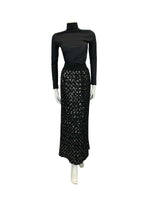 VTG 70S BLACK ZIG ZAG SEQUIN THICK KNITTED BLACK SILVER PARTY MIDI SKIRT 10 12