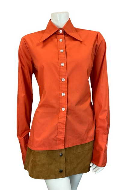 VTG RUSTY ORANGE WING COLLAR NEAPOLITAN SLEEVE SHIRT SIZE 16 18